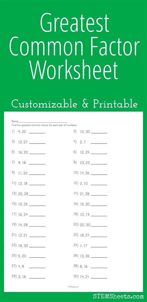 What Does the Greatest Common Factor Worksheet Include?